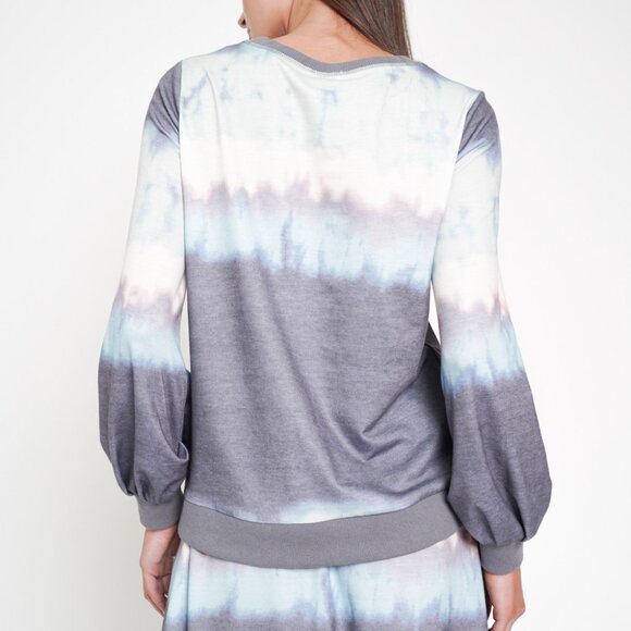 MYSTREE Grey & Blue Tie-Dye Sweatshirt, Long Sleeve Pullover Top - Picture 4 of 4